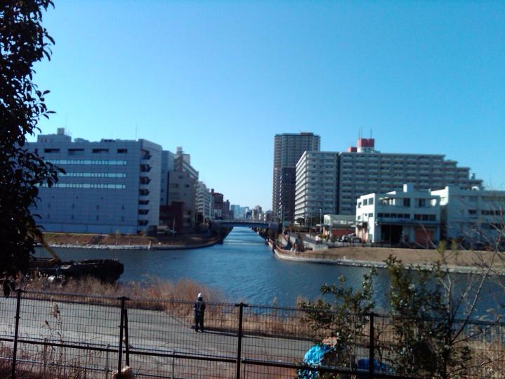 Site of the old Nakagawa Waterway Station, across the water on the right bank